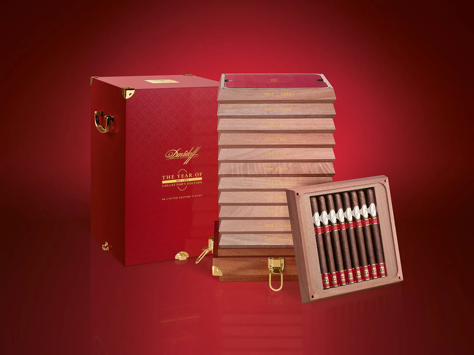 The closed red cabinet of the Davidoff The Year of Collector’s Edition.