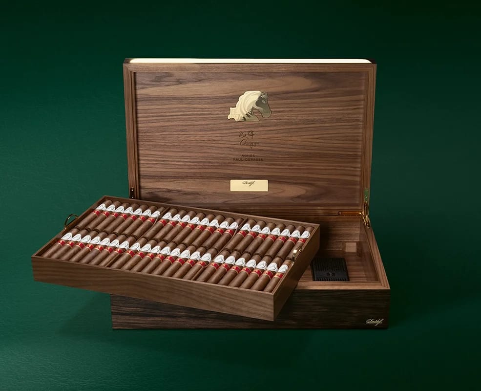 Davidoff Year of the Horse Masterpiece Humidor open with cigars inside.