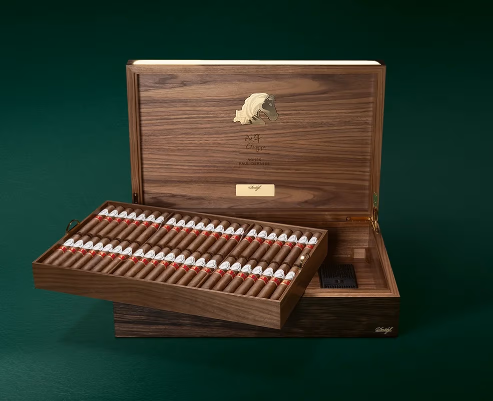 Davidoff Year of the Horse Masterpiece Humidor open with cigars inside.