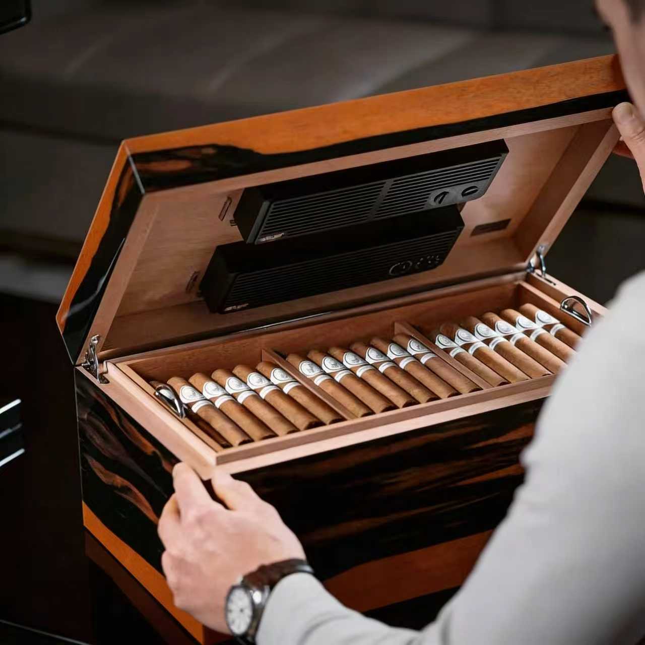 大卫杜夫加蓬黑檀木特大雪茄保湿盒